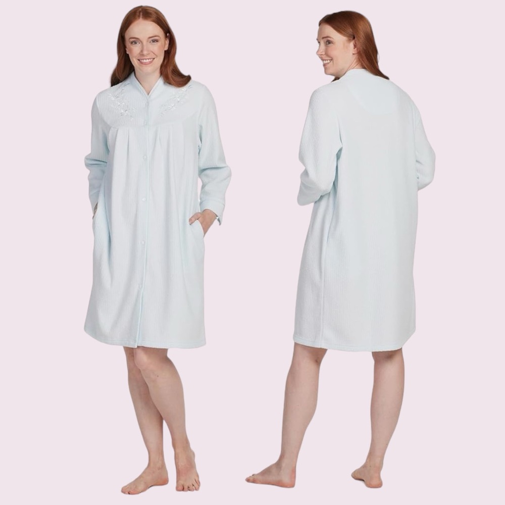 Miss Elaine Women's Brushed Back Terry Short Robe, Turquoise